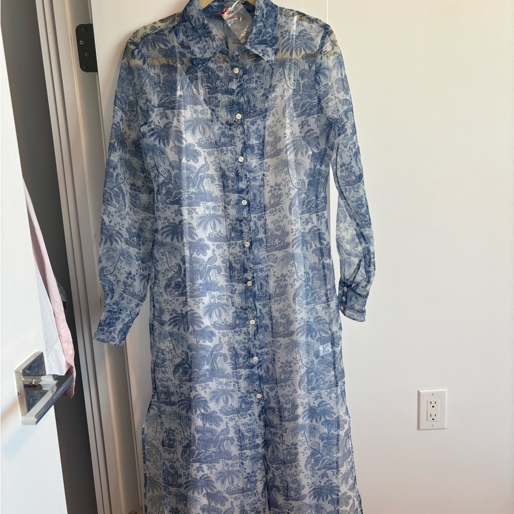 STAUD - Frank Dress - Blue and White Tropical Print Maxi Dress